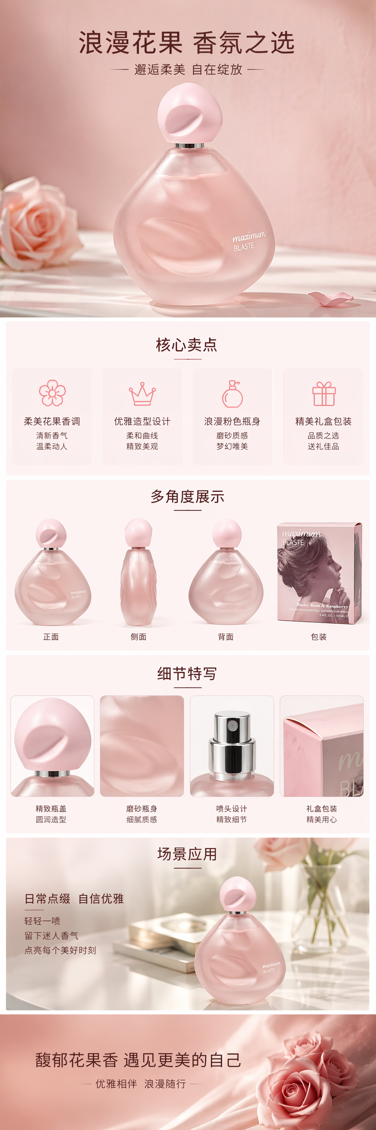 粉色香水瓶配包装盒 优雅礼盒装 适配主流香水品牌 pic 1