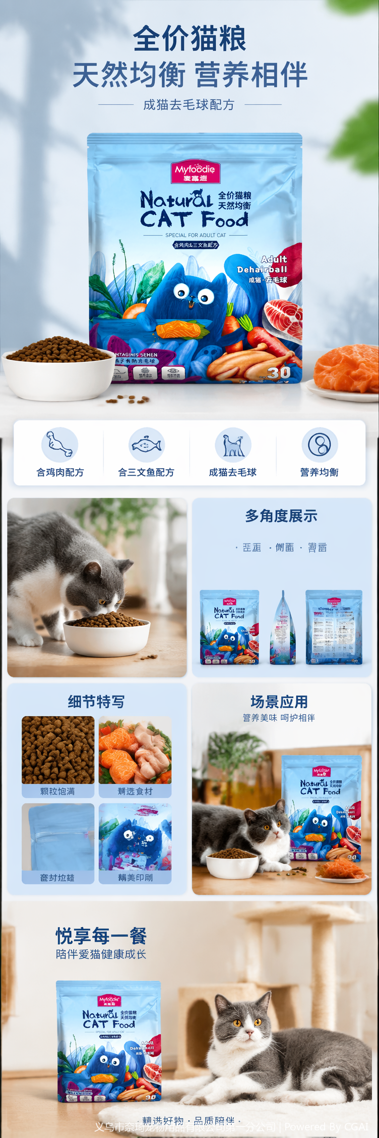 蓝色猫粮袋装天然无谷成猫专用营养均衡 pic 1
