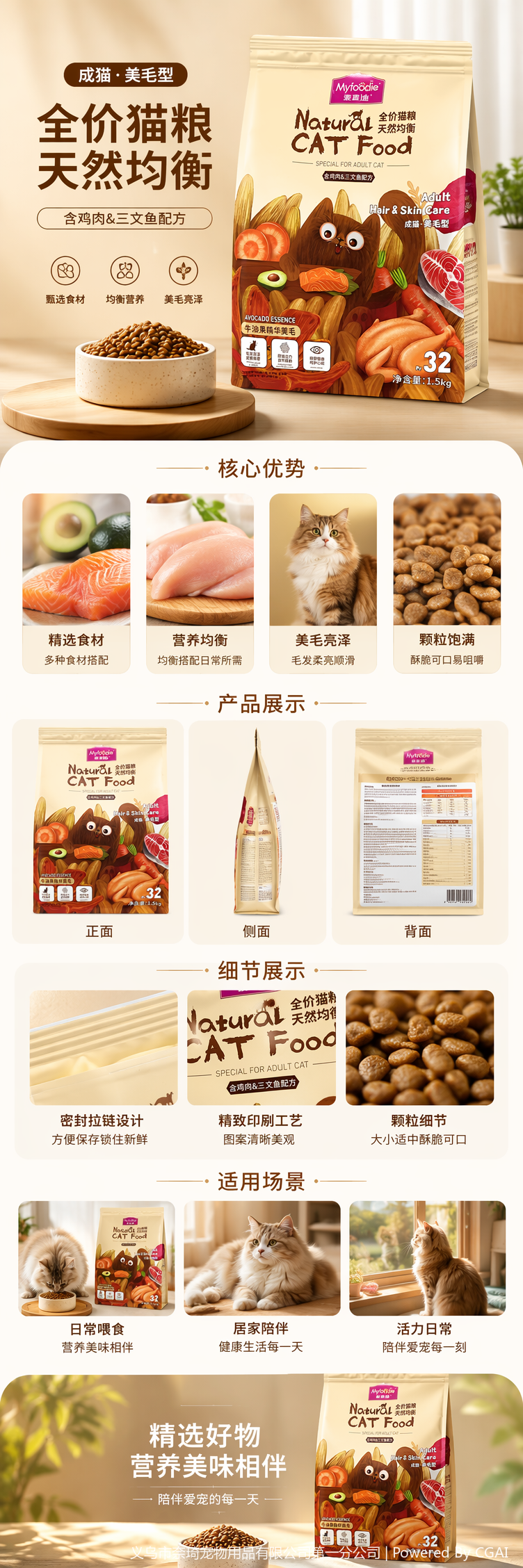 米色猫粮收纳袋 大容量防潮密封宠物粮食储存袋 pic 1