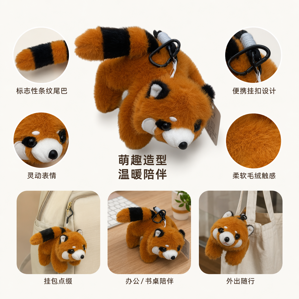 Orange red panda plush toy, cute pillow doll, children's gift