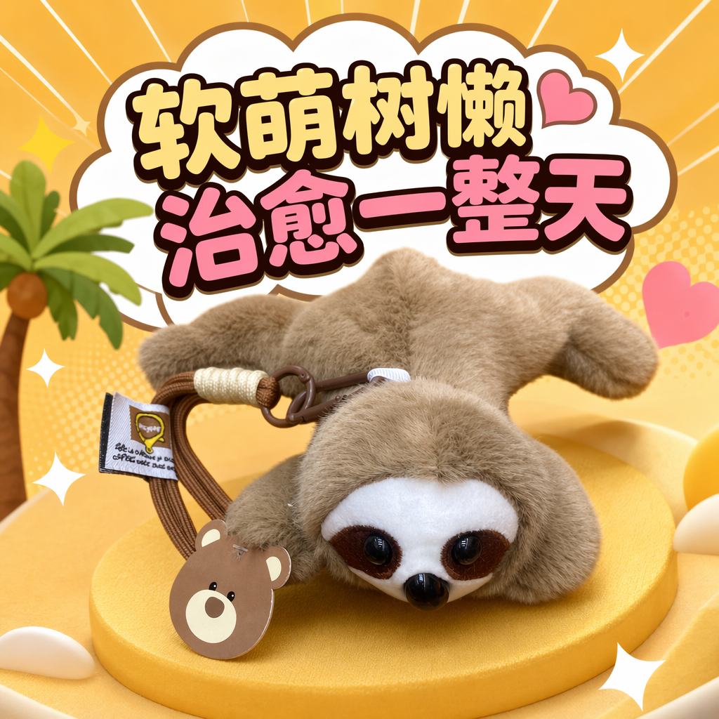 Brown plush sloth pendant, cute and adorable home decoration keychain, car doll Specification image
