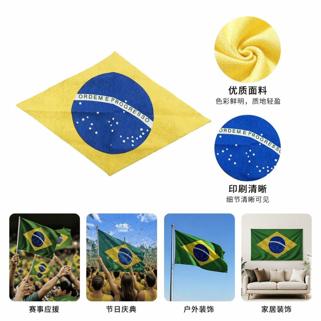巴西国旗图案小方巾