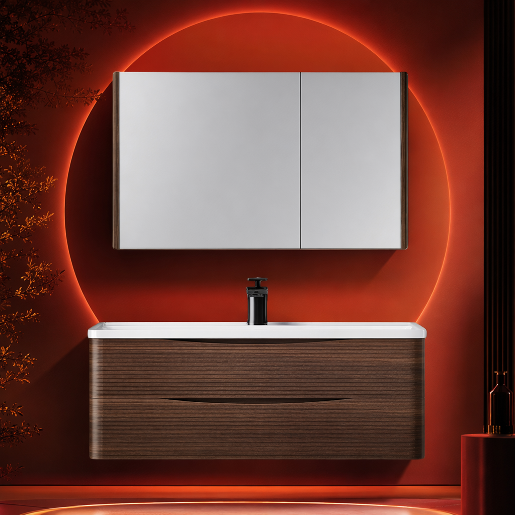 Brown wooden cabinet, white countertop, washbasin, floor-standing bathroom washbasin Specification image