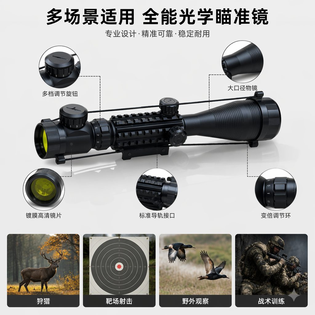 自由虎黑色红点瞄准镜 防水防雾 适配战术导轨 全金属材质 全息红点户外射击配件 可变倍 4-12X50 EGC详情1
