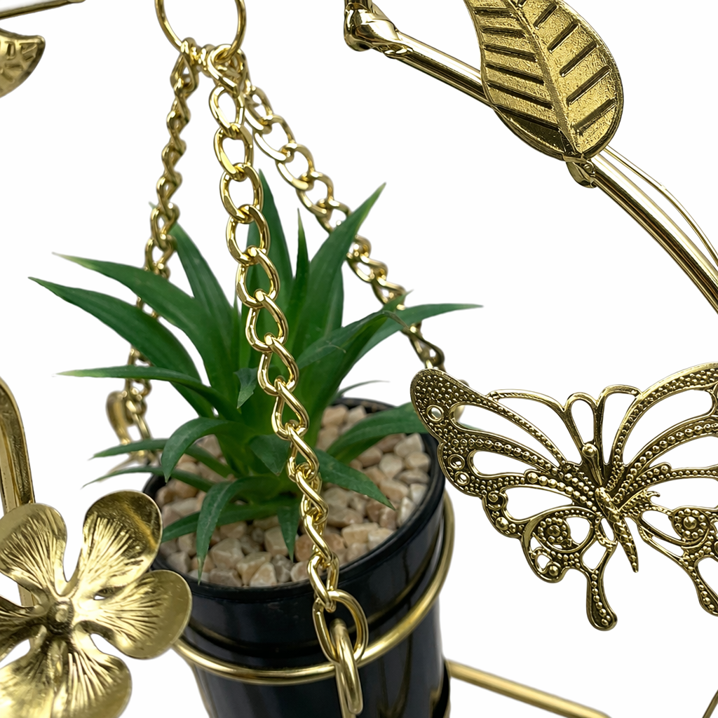 The golden metal hanging flower stand is suitable for indoor balcony decoration of green plants and potted plants Application Scenario