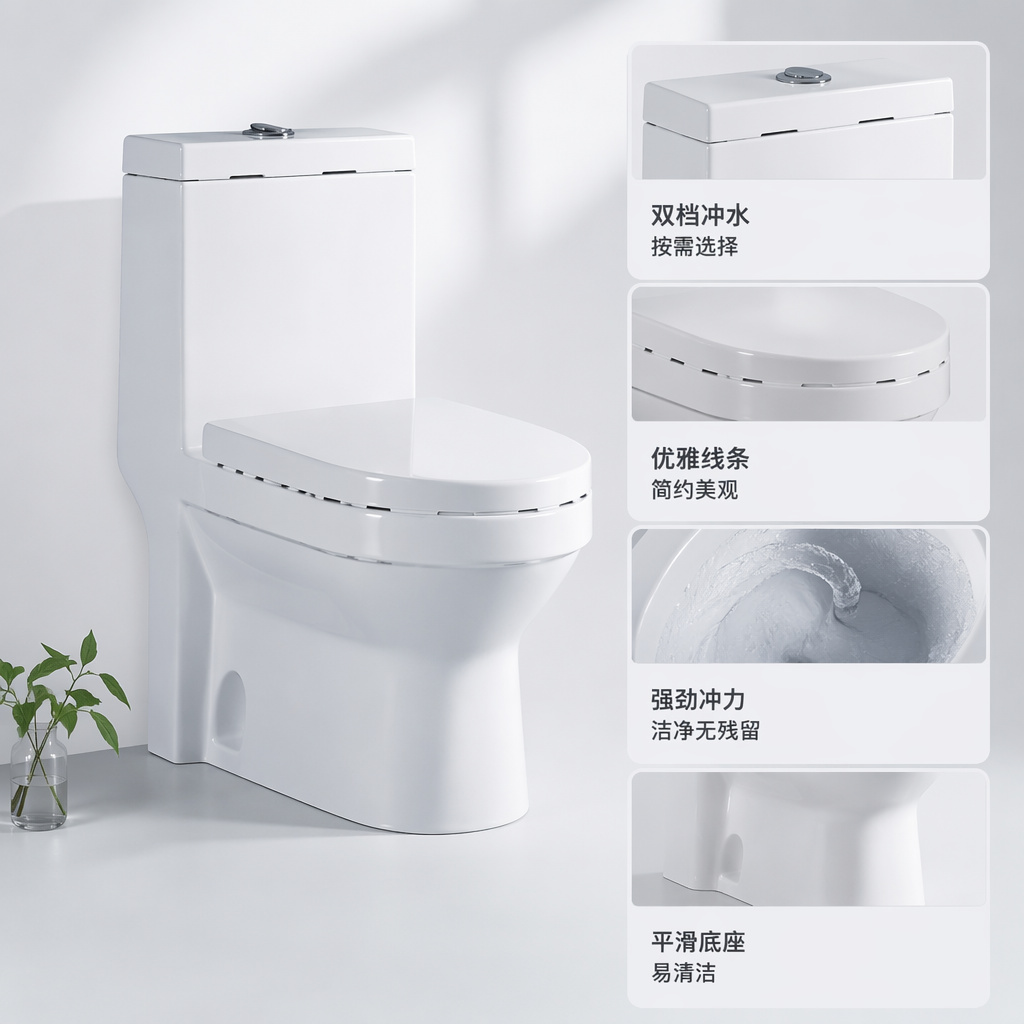 The white toilet is made by high-temperature firing with a bright and clean glaze. It is a water-saving toilet specially designed for bathrooms
