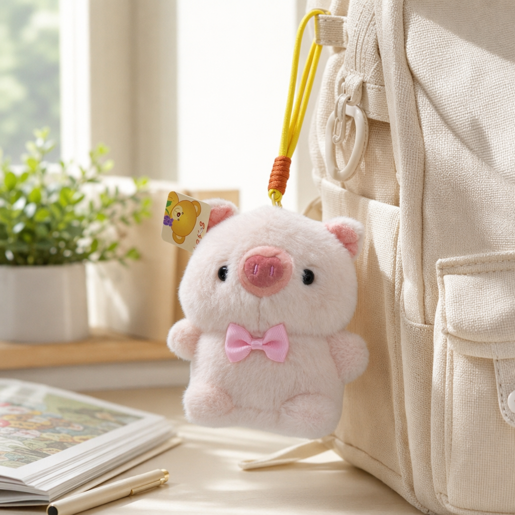 Pink plush little pig pendant, cute and fun keychain bag, decorative plush toy details Picture