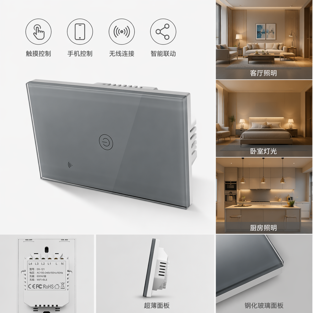 白色一开智能开关 美规澳规 支持涂鸦WiFi 家用简约现代墙壁开关 专供出口