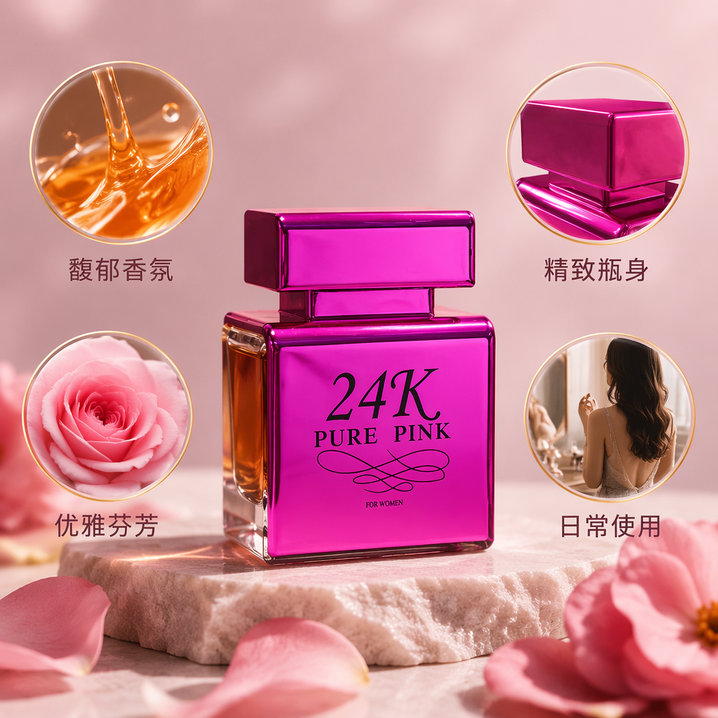 亮粉色香水瓶与包装盒套装礼盒装