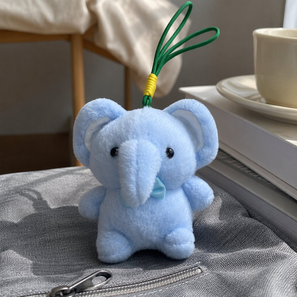 Blue plush elephant pendant, cute home decoration, plush toy keychain details Picture