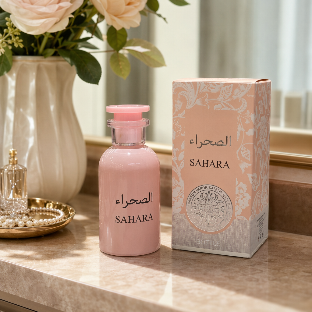 A pink perfume bottle with a fashionable and simple gift box details Picture