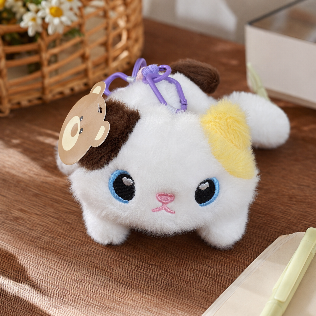 White plush cat pendant, cute and adorable pet keychain, car bag hanging decoration details Picture
