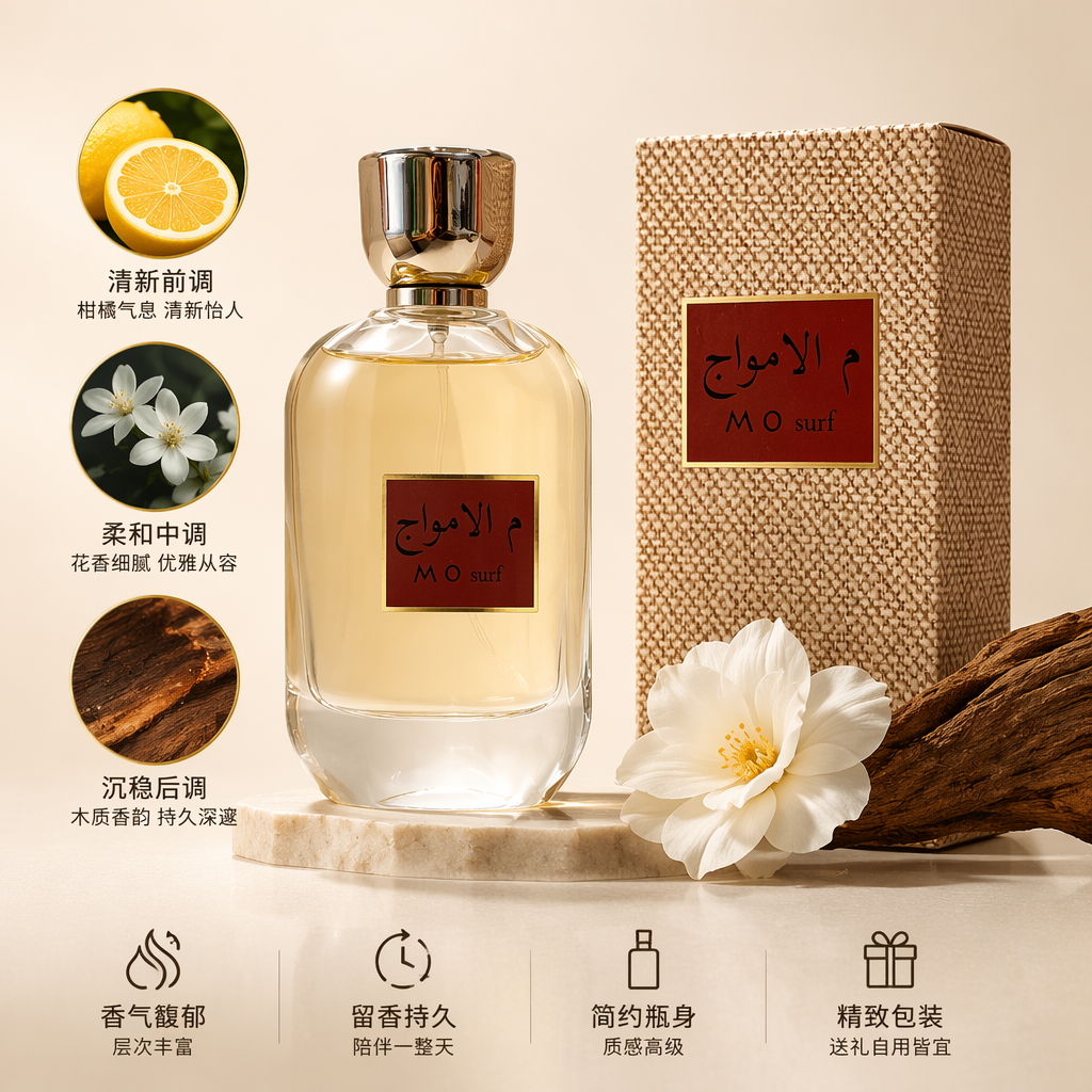 透明玻璃香水瓶配米色编织纹理包装盒