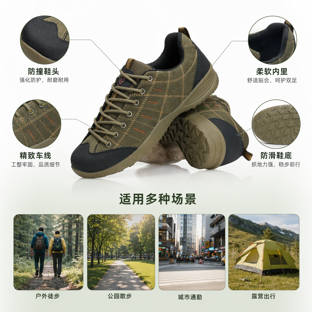 绿色户外登山鞋男款防滑耐磨轻便透气 hiking 鞋