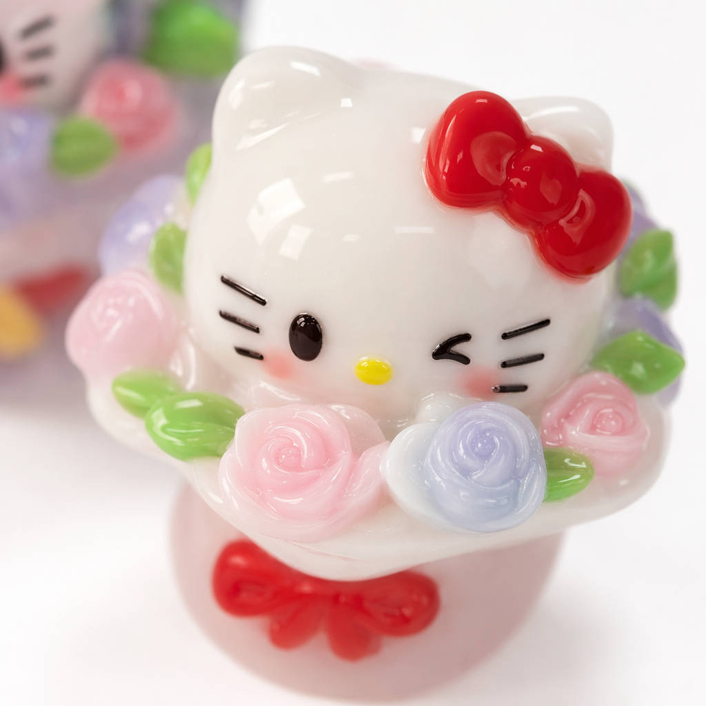 Five colorful flower basket-shaped Hello Kitty figurines Application Scenario