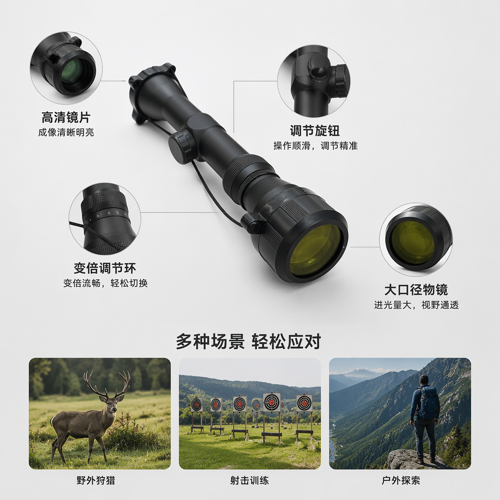 自由虎黑色红点瞄准镜 防水防雾 适配战术导轨 全金属材质 全息红点户外射击配件 可变倍 3-9X32详情1