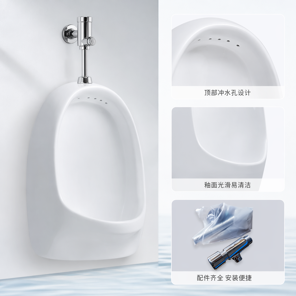 White ceramic urinal sanitary ware for men's bathroom installation