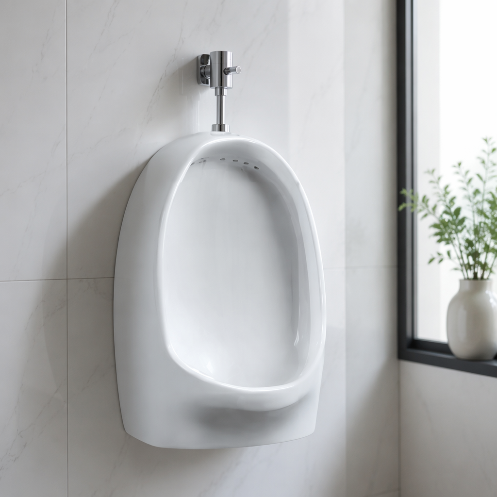 White ceramic urinal sanitary ware for men's bathroom installation details Picture
