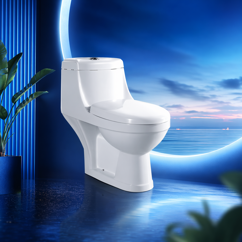 The white toilet has a smooth glaze and is easy to clean. It is a simple style for home bathrooms Specification image