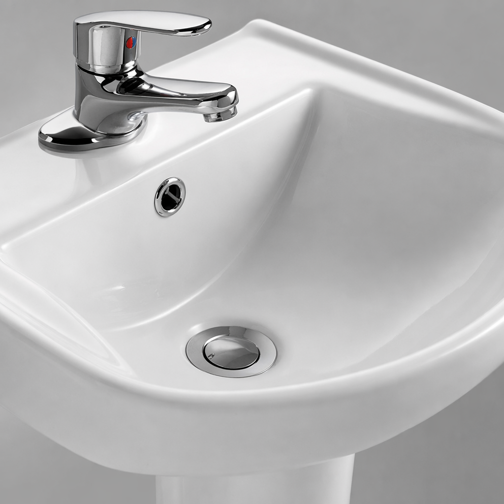 White column-style washbasin with thickened ceramic anti-stain and easy-to-clean design, specially designed for bathrooms Application Scenario