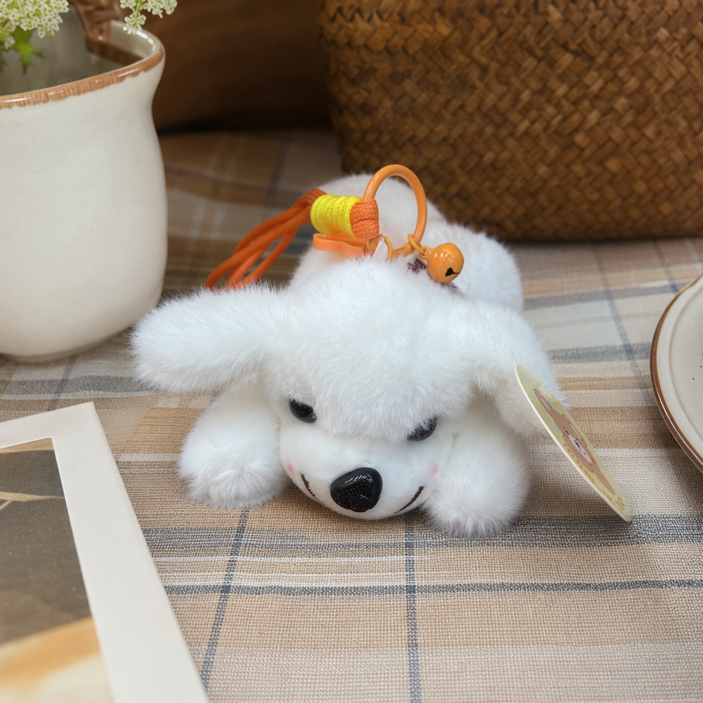 White plush puppy pendant, cute and adorable pet keychain, car bag hanging decoration details Picture