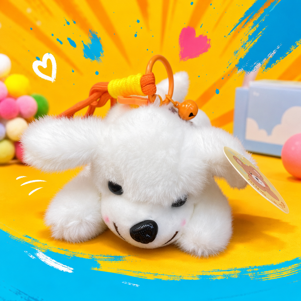 White plush puppy pendant, cute and adorable pet keychain, car bag hanging decoration Specification image