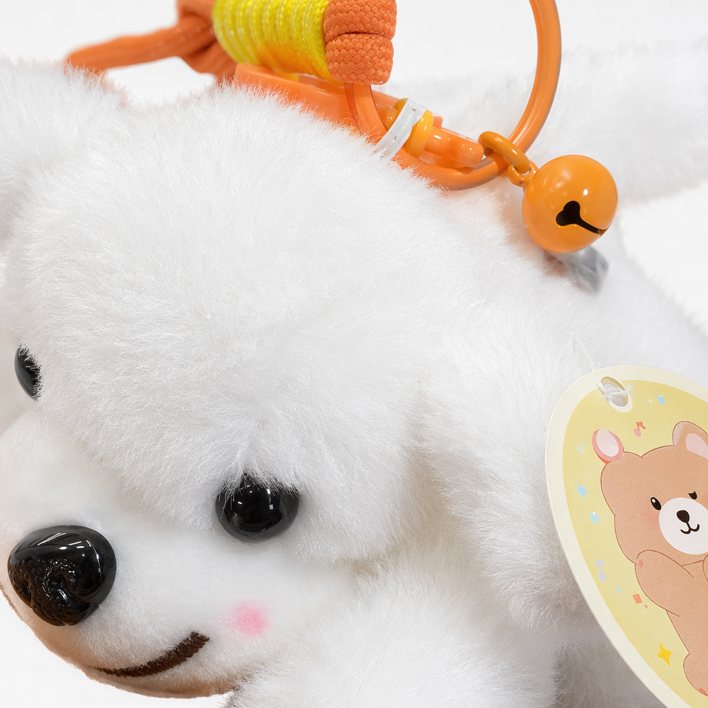 White plush puppy pendant, cute and adorable pet keychain, car bag hanging decoration Application Scenario