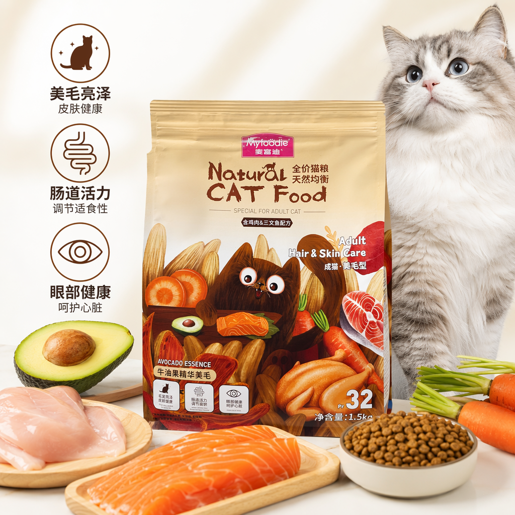 米色猫粮收纳袋 大容量防潮密封宠物粮食储存袋