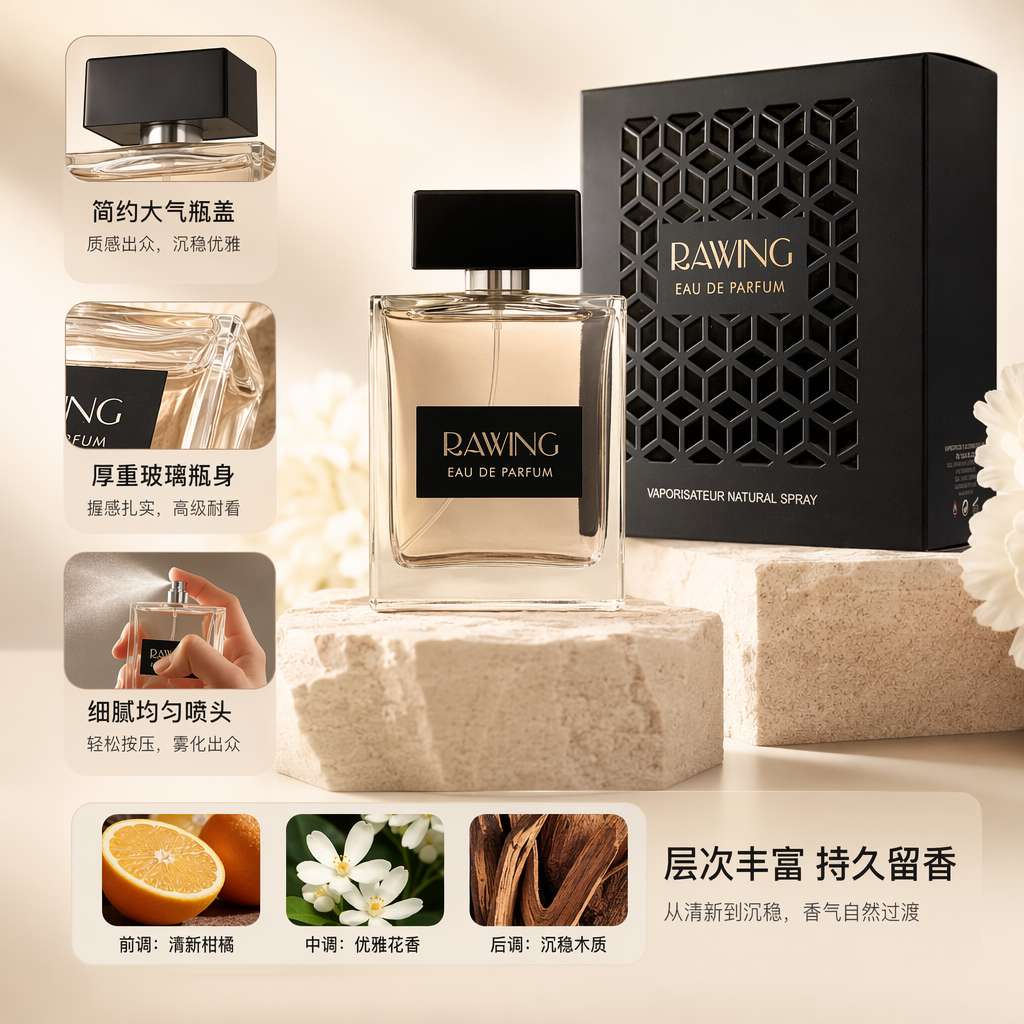 Black packaging box with transparent glass bottle