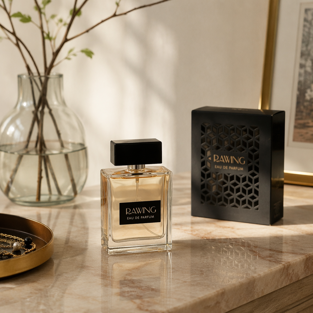 Black packaging box with transparent glass bottle details Picture