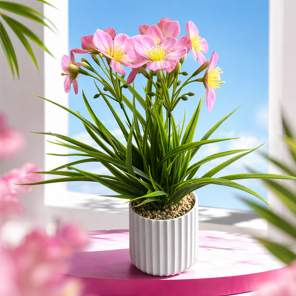 Pink flower potted plants, indoor decorative green plants, small bonsai, balcony garden ornaments Specification image