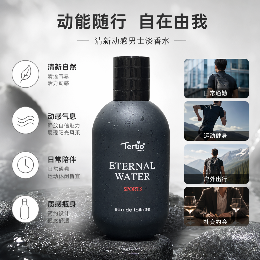 ETERNAL WATER SPORTS Men's Eau de Toilette Black perfume bottle and packaging box