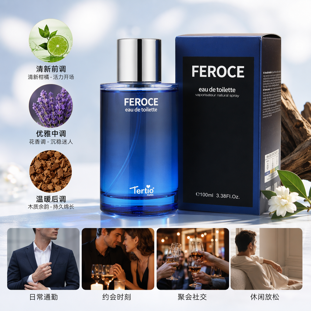 Blue perfume bottle, glass spray bottle, 100ml home aroma diffuser, empty bottle, replaceable nozzle