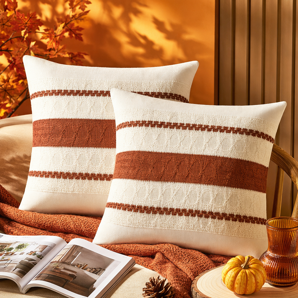 The beige striped throw pillow is a simple Nordic-style sofa decoration pillow for the living room Specification image