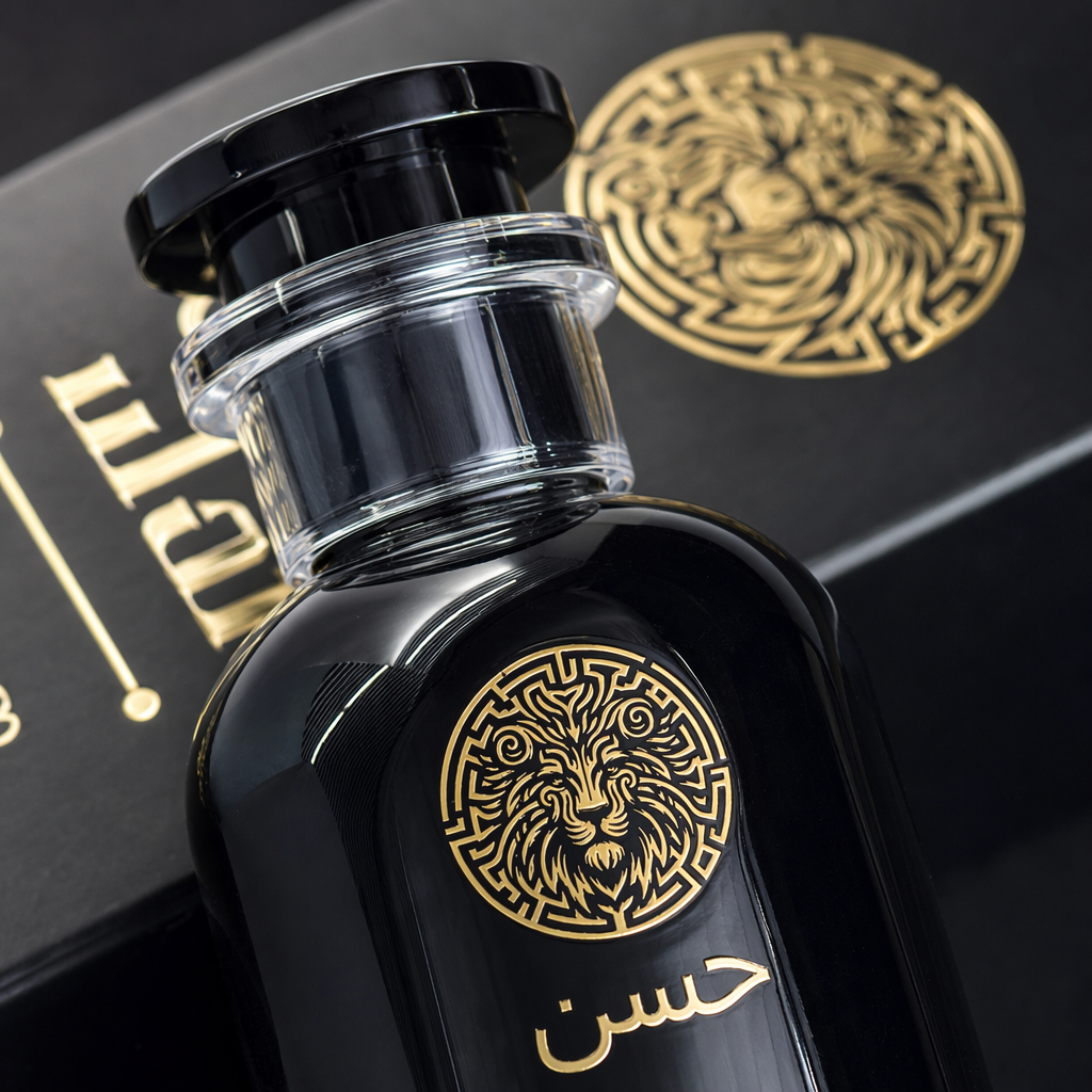 Black perfume BOTTLE with packaging box gold lion head pattern حسن HASSAM BOTTLE Application Scenario