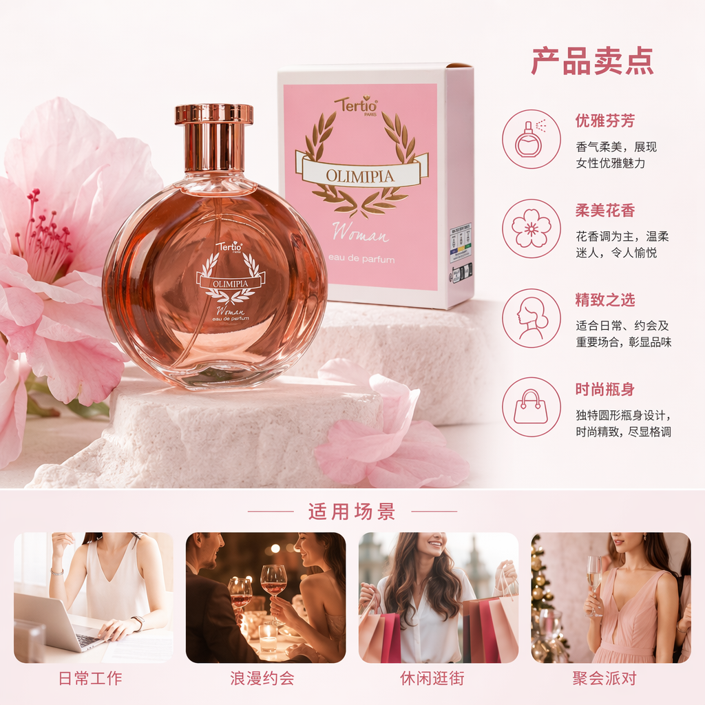 粉色包装盒玫瑰金色瓶身香水瓶