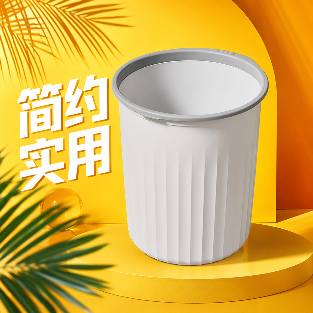 珍珠白小号垃圾桶 塑料家用卧室客厅简约风带盖收纳桶 Specification image