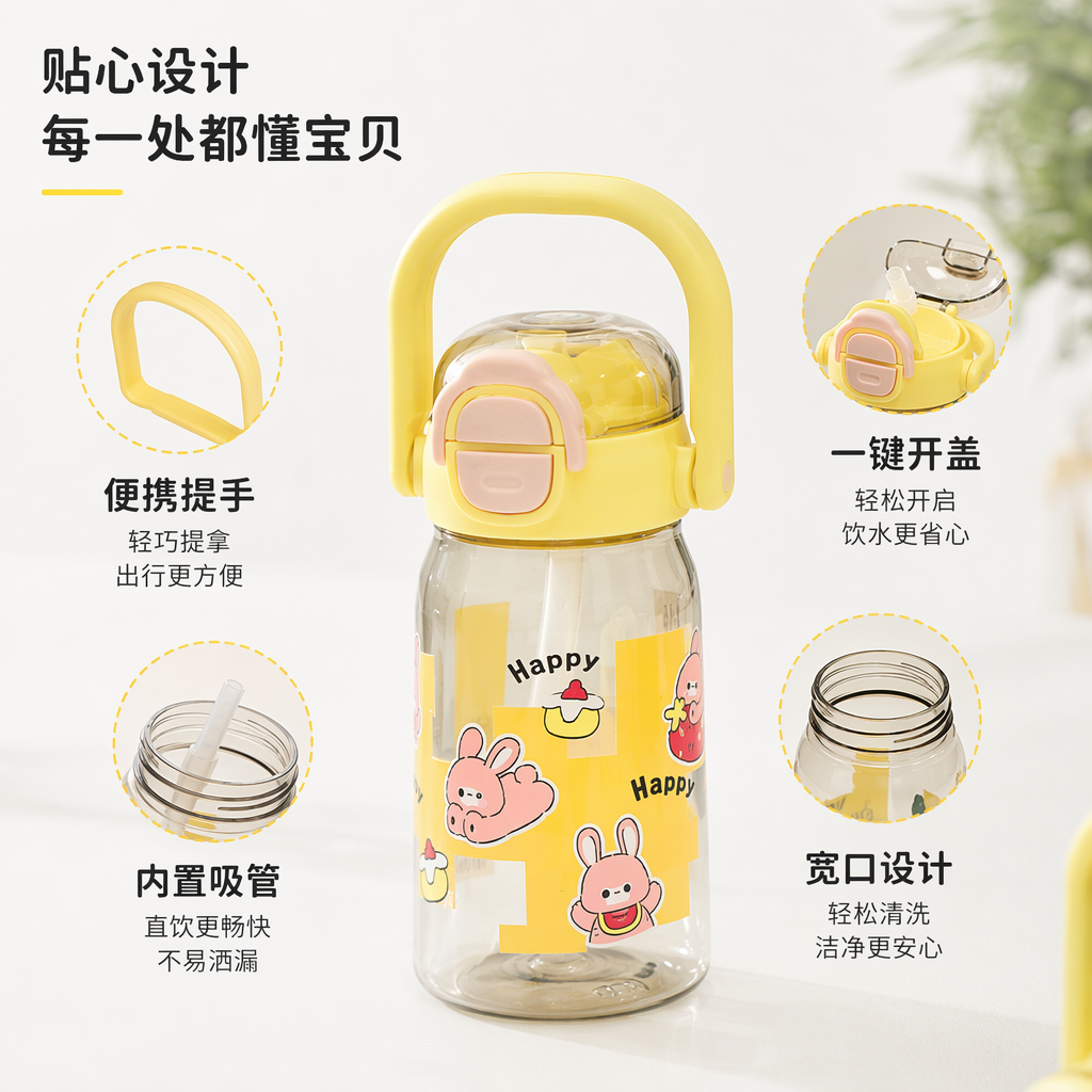 彩色卡通水杯 儿童可爱印花保温杯 660ml 安全材质防漏设计