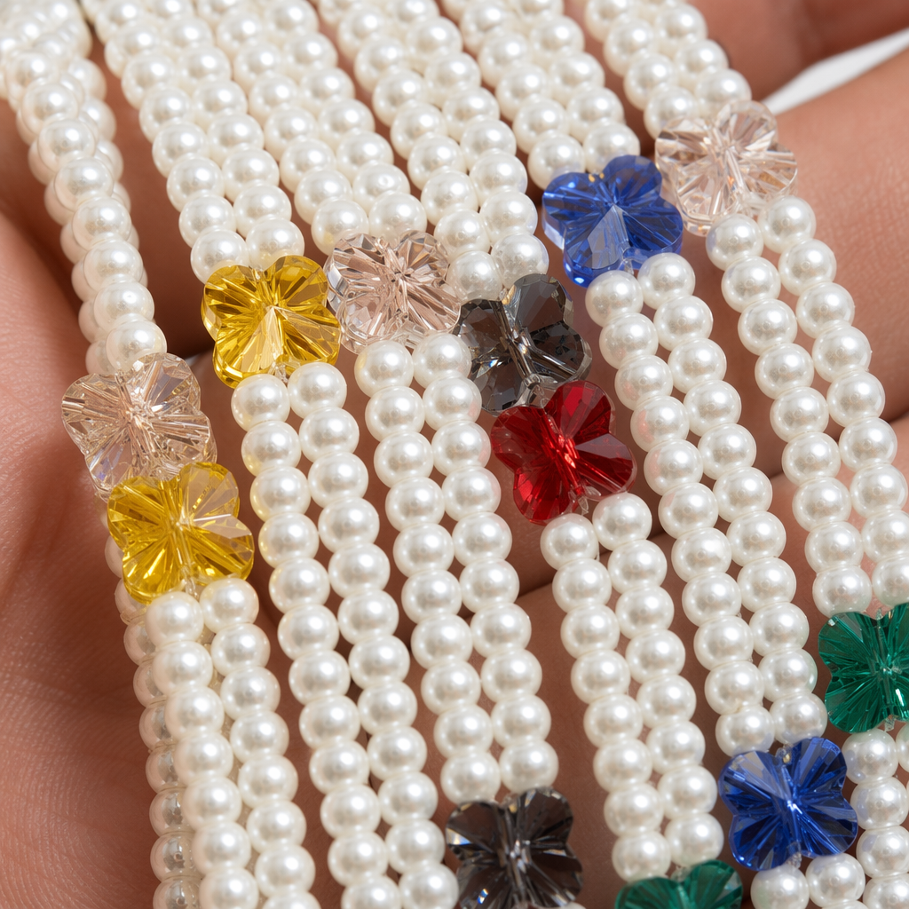 A simple and sweet headpiece for both girls and adults, decorated with white pearl hairbands and colorful flowers Application Scenario