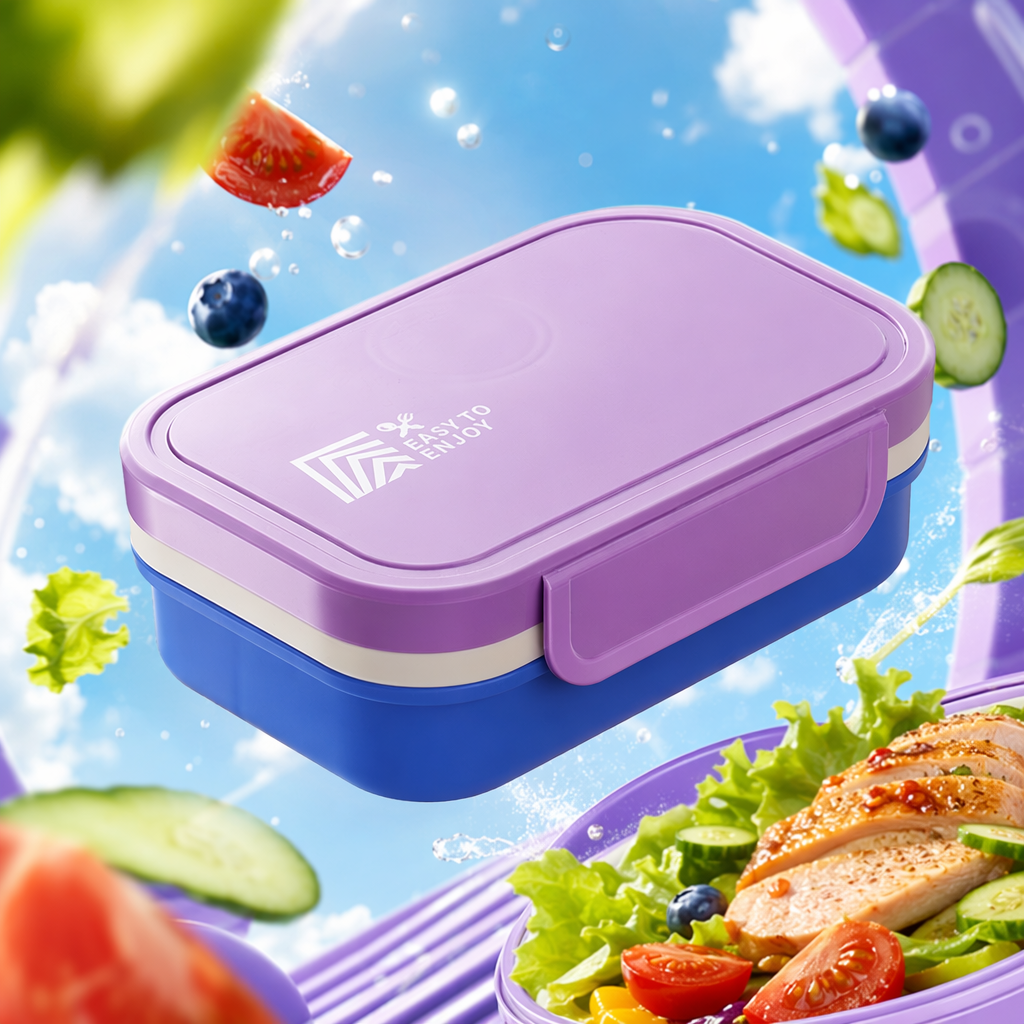 紫色盖子蓝色盒身双层轻食便当盒 Specification image