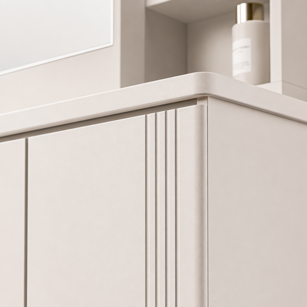 A modern and simple style three-piece set of white bathroom cabinet with mirror cabinet and washbasin Application Scenario