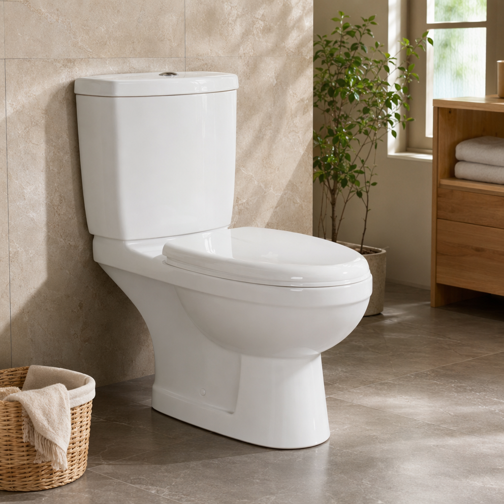 White toilet, ceramic sitting toilet, water-saving type, intelligent flushing for home bathroom details Picture