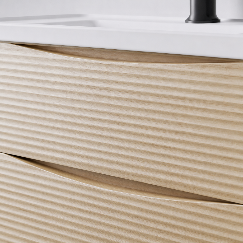 The light wood-colored cabinet with a washbasin and bathroom combination cabinet is a simple and modern household washbasin Application Scenario