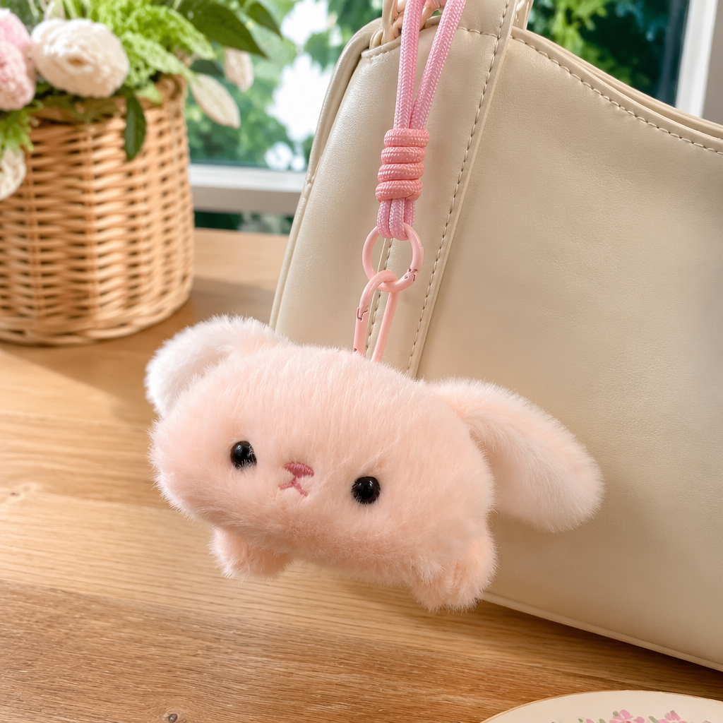 Pink plush rabbit pendant, cute and fun car bag keychain decoration details Picture