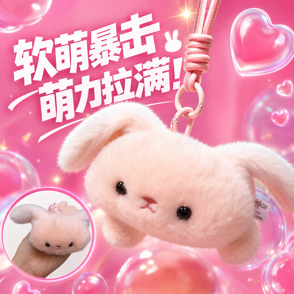 Pink plush rabbit pendant, cute and fun car bag keychain decoration Specification image