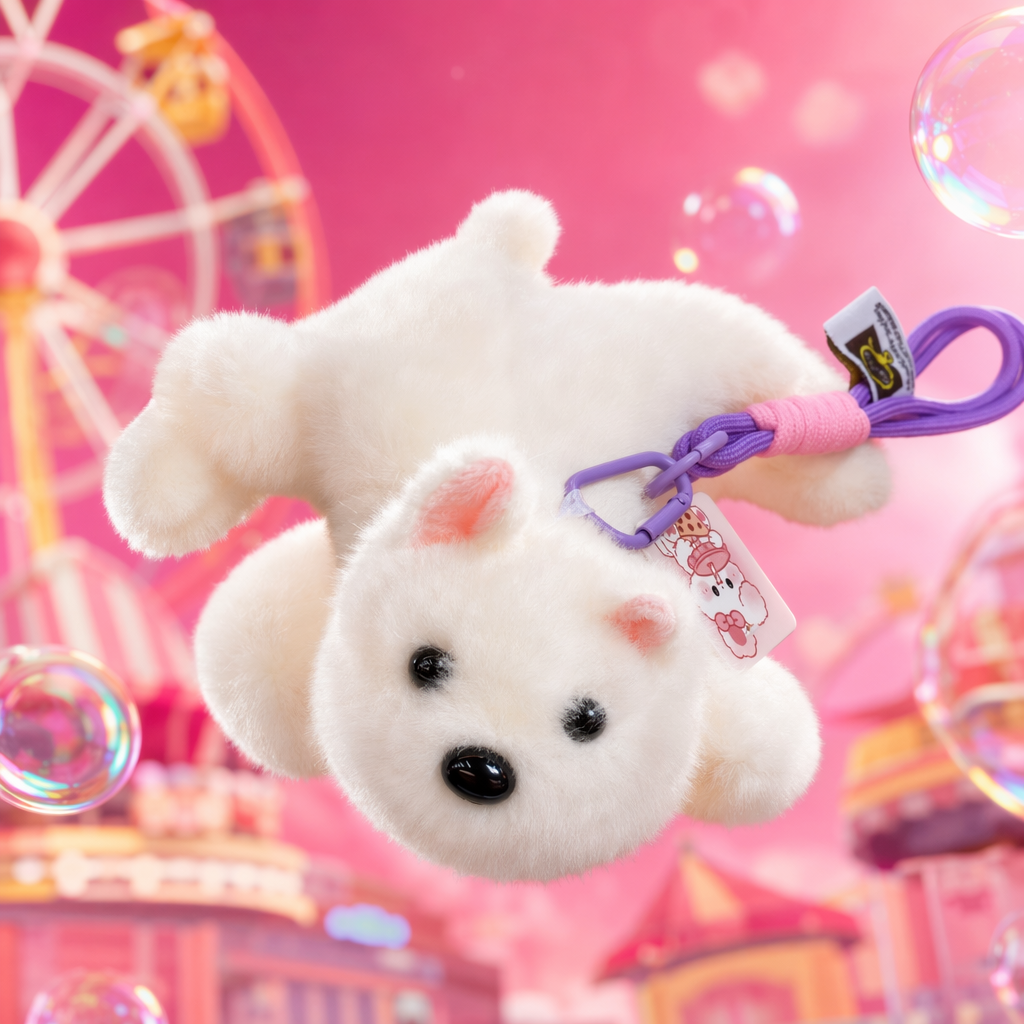 White plush puppy pendant, short fleece car keychain bag decoration Specification image