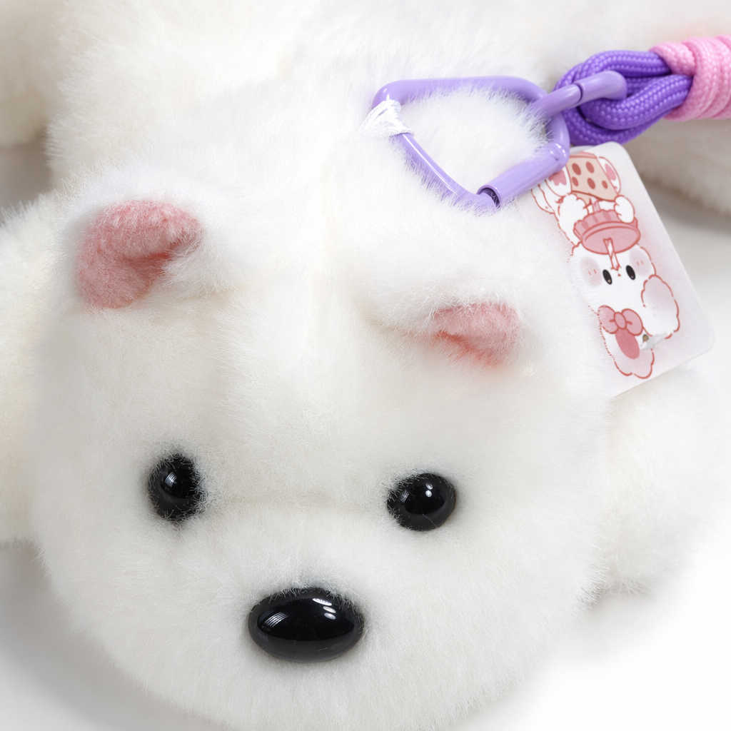 White plush puppy pendant, short fleece car keychain bag decoration Application Scenario