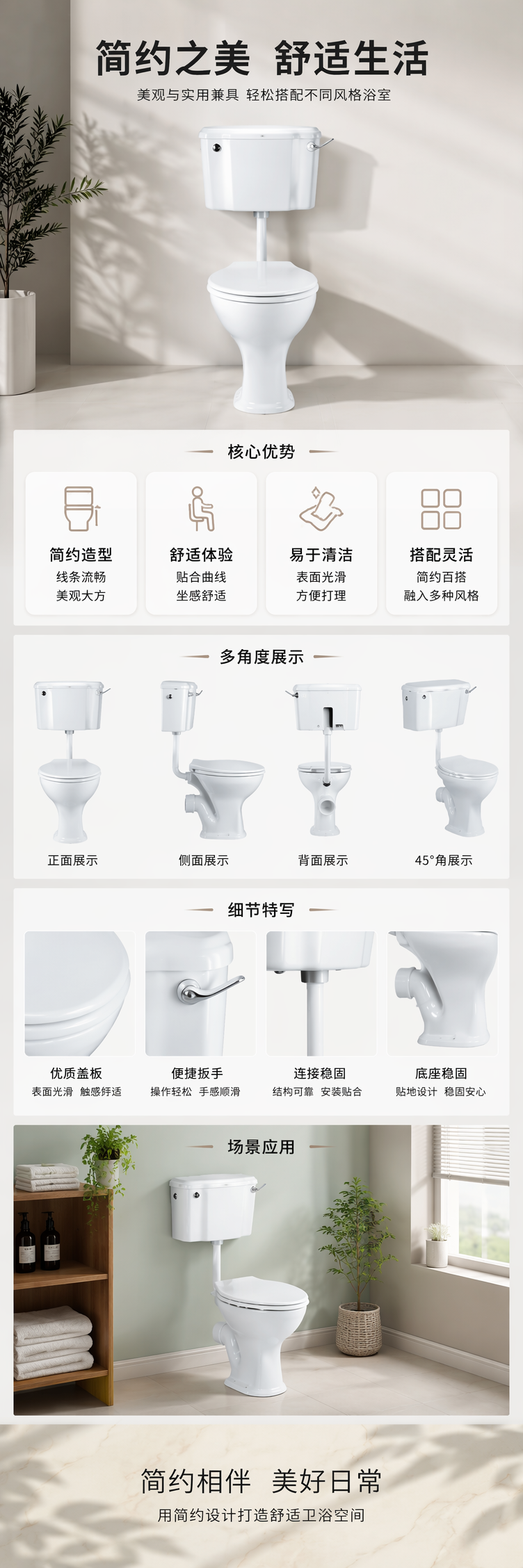 白色马桶釉面光滑易清洁家用卫生间经典款详情1