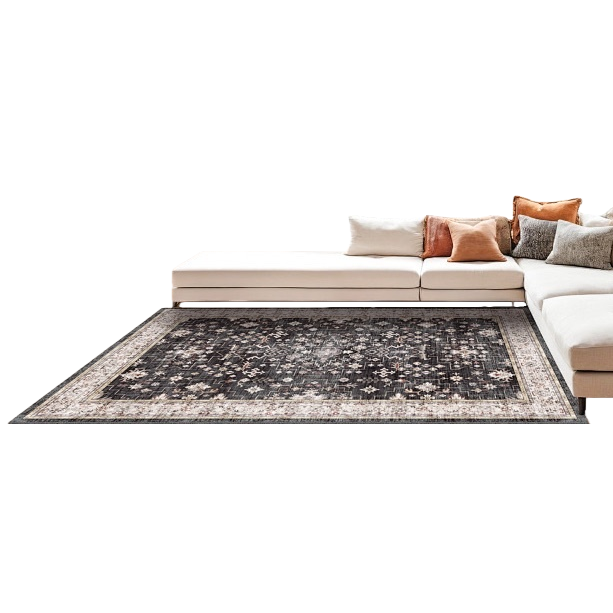 Dark floral pattern carpet for living room and bedroom decoration floor MATS is anti-slip and wear-resistant Item Picture