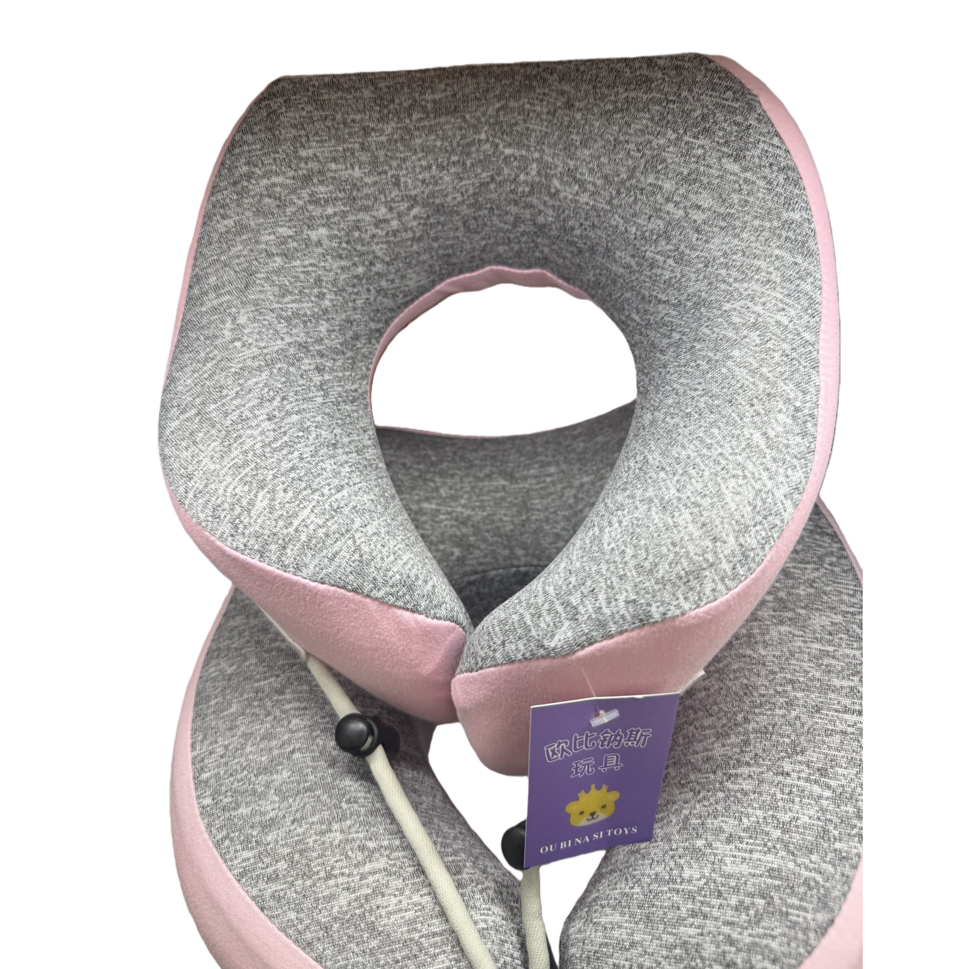 The U-shaped neck support and neck protection pillow in gray and gray pink color combination, made of memory foam, is a comfortable midday rest pillow Item Picture